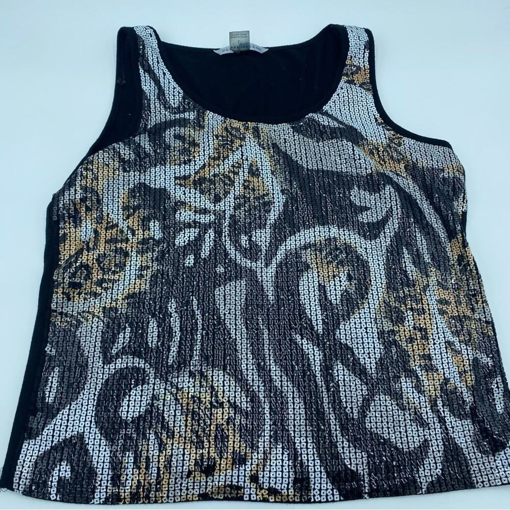 Peter Nygard Woman’s Sequins Tank Top‎ Size Large Leopard Animal Print Pullover